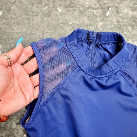 Balera Dance Blue One-Piece Leotard Sheer Shoulder Size: M - Picture 3 of 5